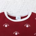 2pcs Baby Boy/Girl 95% Cotton Ribbed Short-sleeve Sun/Moon/Stars Print Top and Shorts Set Red image 3