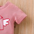 Baby Boy/Girl Love Heart Letter Print Short-sleeve Splice Striped Jumpsuit Pink