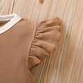 2pcs Baby Girl Ribbed Flutter-sleeve Top and Shorts Set Khaki