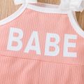 Baby Girl Ruffle Strap Letter Print Sleeveless Ribbed Bowknot Romper Pink image 4