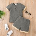 2pcs Toddler Boy Basic Button Design Ribbed Tee and Shorts Set Grey image 1