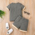 2pcs Toddler Boy Basic Button Design Ribbed Tee and Shorts Set Grey image 2