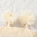 3pcs Baby Girl Pom Poms Flower Ribbed Camisole and Plaid Shorts with Headband Set White