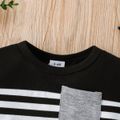 Baby Boy/Girl Colorblock Striped Short-sleeve T-shirt with Pocket Black