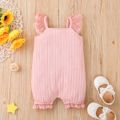 Baby Girl Lace Design Solid Ribbed Spaghetti Strap Romper Pink image 1