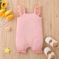 Baby Girl Lace Design Solid Ribbed Spaghetti Strap Romper Pink image 5