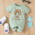 Baby Boy Rainbow and Letter Print Waffle Short-sleeve Romper Green image 2