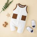 Baby Boy/Girl Colorblock Ribbed Sleeveless Button Up Jumpsuit Brown