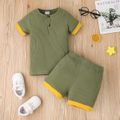 2pcs Toddler Boy Basic Button Design Ribbed Tee and Shorts Set Green image 1