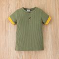 2pcs Toddler Boy Basic Button Design Ribbed Tee and Shorts Set Green image 4