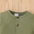 2pcs Toddler Boy Basic Button Design Ribbed Tee and Shorts Set Green image 5