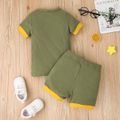 2pcs Toddler Boy Basic Button Design Ribbed Tee and Shorts Set Green image 3