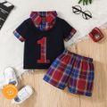 2pcs Baby Boy 100% Cotton Plaid Faux-two Short-sleeve Top and Shorts Set Blue