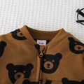 Baby Boy Allover Cartoon Bear Print Long-sleeve Zip Jacket Brown image 4