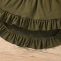 2pcs Toddler Girl Bowknot Design Ruffled High Low Long-sleeve Tee and Floral Print Leggings Set Green image 3