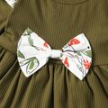 2pcs Toddler Girl Bowknot Design Ruffled High Low Long-sleeve Tee and Floral Print Leggings Set Green