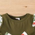 2pcs Toddler Girl Bowknot Design Ruffled High Low Long-sleeve Tee and Floral Print Leggings Set Green image 5