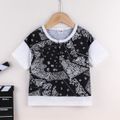2pcs Toddler Boy Exotic Faux-two Short-sleeve Tee and Allover Print Shorts Set BlackandWhite
