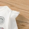2pcs Baby Girl Cartoon Koala & Rainbow Print Rib Knit Long-sleeve Romper and Imitation Denim Pants Set White