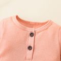 Baby Boy/Girl Button Front Solid Waffle Short-sleeve Romper Pink image 3