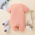 Baby Boy/Girl Button Front Solid Waffle Short-sleeve Romper Pink image 2
