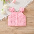 2pcs Baby Girl Pink Eyelet Embroidered Textured Tank Top and Shorts Set Pink image 4