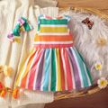 2pcs Baby Girl Button Front Colorful Striped Tank Dress with Headband Set MultiColour