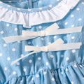 2pcs Baby Girl Polka Dots Ruffle Trim Puff-sleeve Lace Hem Dress with Headband Set Blue