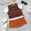 3-Pack Toddler Boy Trendy Pocket Design Tee and Geo Print Vest and Shorts Set Brown