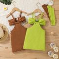 Toddler Girl Solid Color Ribbed Cut Out Slip Dress with Arm Sleeve Brown image 3