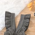 3pcs Baby Girl 100% Cotton Gingham Bow Front Ruffle Trim Overall Dress and Long-sleeve Romper with Headband Set Black image 4