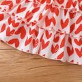 2pcs Baby Girl All Over Red Love Heart Print Spaghetti Strap Layered Dress with Headband Set Red image 4