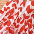 2pcs Baby Girl All Over Red Love Heart Print Spaghetti Strap Layered Dress with Headband Set Red image 3