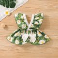 2pcs Baby Girl 100% Cotton Eyelet Embroidered Shorts and Allover Daisy Floral Print Criss Cross Ruffle Bowknot Top Set Multi-color