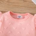 2pcs Baby Girl Pink Love Heart Textured Ruffle Trim Long-sleeve Pullover and Bow Front Pants Set Pink image 4