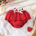 2pcs Baby Girl Allover Red Love Heart Print Tank Top and Bow Front Shorts Set Red