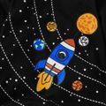 Baby Boy Outer Space Planet Print Contrast Binding Long-sleeve Jumpsuit Black