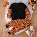 2pcs Toddler Boy Halloween Graphic Print Faux-two Pullover Sweatshirt and Pants Set Orange image 2