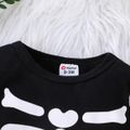 Halloween 2pcs Baby Boy 95% Cotton Long-sleeve Skeleton Print Jumpsuit with Hat Set Black image 3