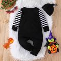 Halloween 2pcs Baby Boy 95% Cotton Striped Long-sleeve Spliced Skull & Letter Print Jumpsuit with Hat Set Black