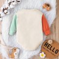 Baby Boy/Girl 95% Cotton Long-sleeve Colorblock Letter Embroidered Romper Apricot image 2