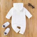 Baby Boy/Girl Button Front Solid Textured Hooded Long-sleeve Jumpsuit White image 2