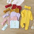 Ribbed 2pcs Solid Long-sleeve Baby Jumpsuit Pink