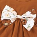 3pcs Baby Girl 95% Cotton Long-sleeve Bow Front Ruffle Hem Top and Allover Floral Print Pants with Headband Set Khaki image 4