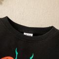2pcs Toddler Boy Halloween Pumpkin Print Sweatshirt and Pocket Design Pants Set Black
