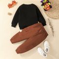 2pcs Toddler Boy Halloween Pumpkin Print Sweatshirt and Pocket Design Pants Set Black