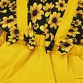 2pcs Baby Girl Sunflower Floral Print Splice Yellow Layered Sleeveless Ruffle Romper with Headband Set Yellow image 4