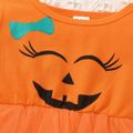 Toddler Girl Halloween Graphic Print Mesh Splice Long-sleeve Dress Orange image 5