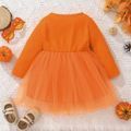 Toddler Girl Halloween Graphic Print Mesh Splice Long-sleeve Dress Orange