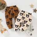 Baby Boy/Girl Allover Bear Print Thickened Thermal Pants Apricot image 2